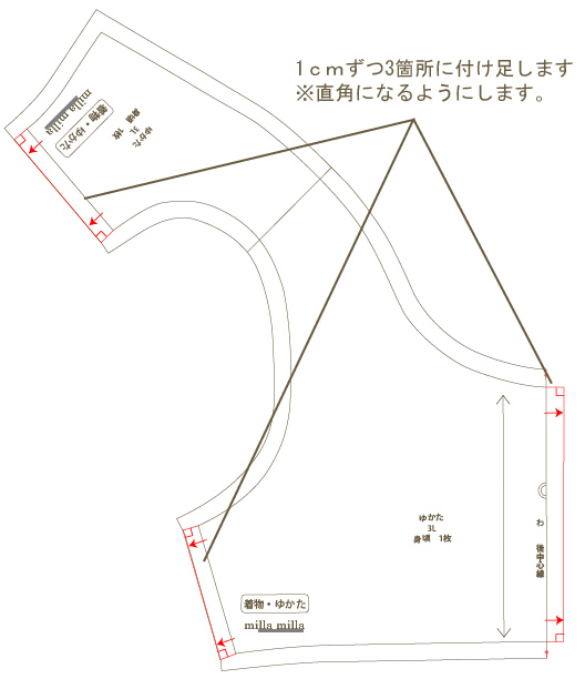 浴衣型紙の補正方法 愛犬のための犬服 ペット服の型紙通販 作り方 教室 Milla Milla
